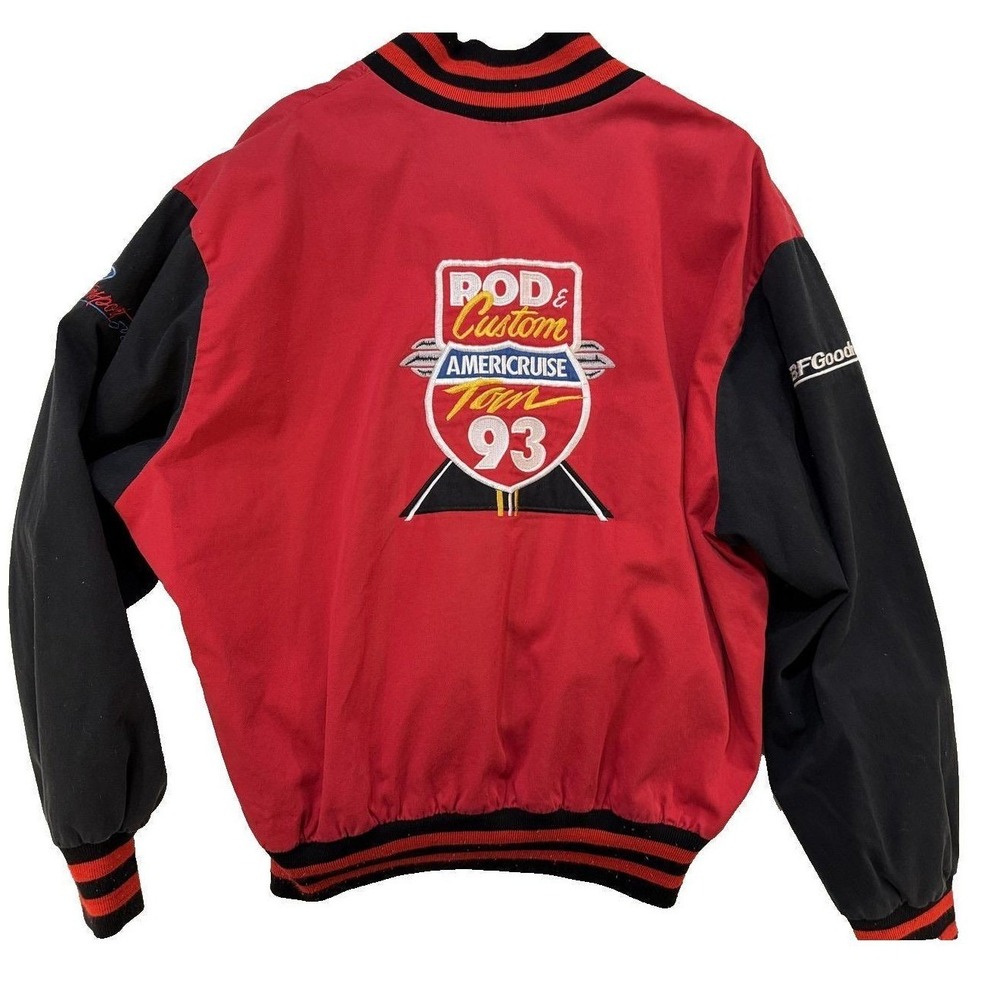 Vintage 90s Racing Varsity Jacket Men L/XL Red Ford Goodrich Americruise Tour 93